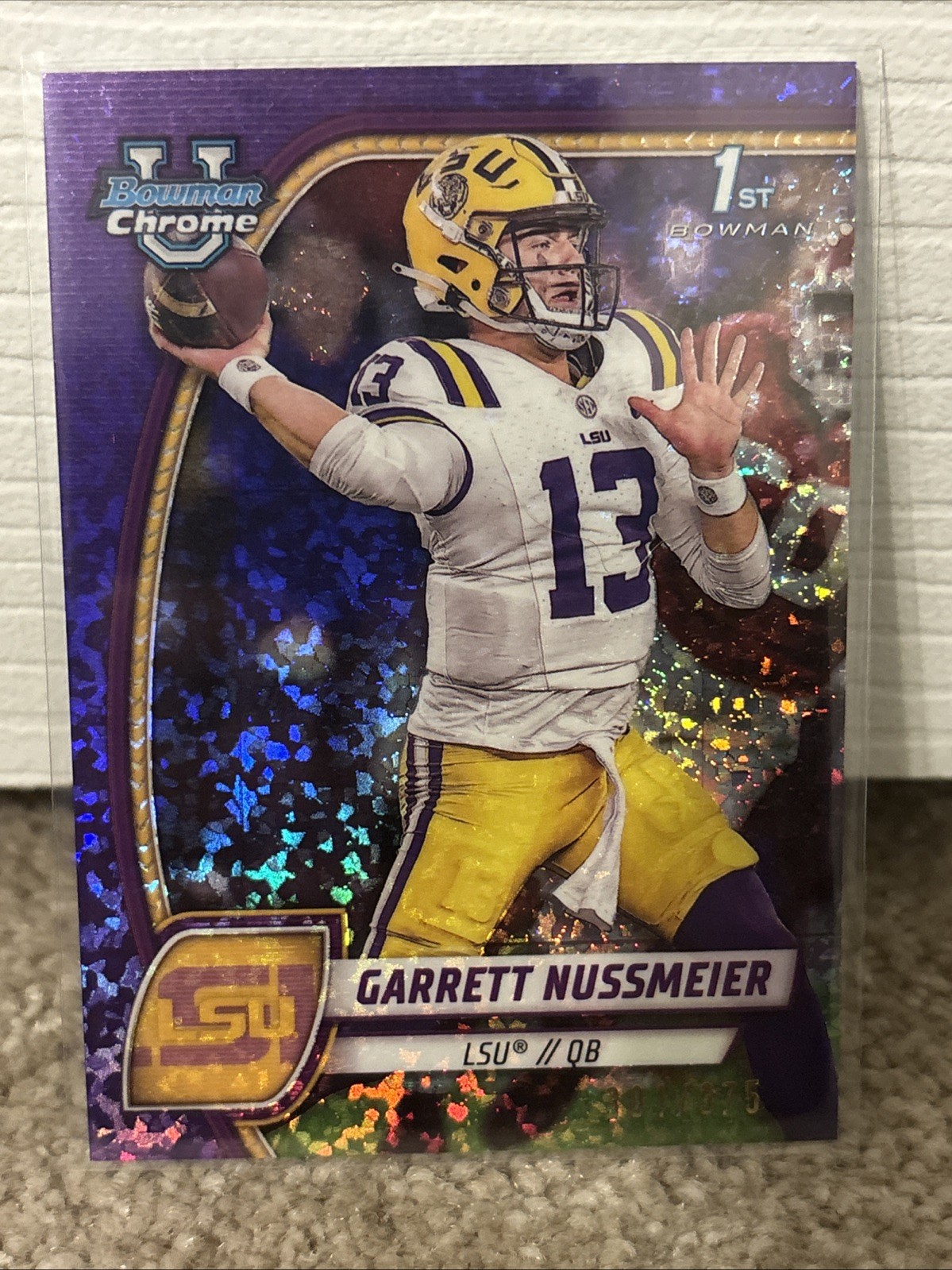 2024 Bowman University Chrome Garrett Nussmeier Purple Mini-Diamond /375 1st #5