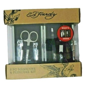 Ed Hardy Manucure Pédicure Kit 5-Pc Cadeau de soins aux pieds d'ongle de voyage rouge NIB