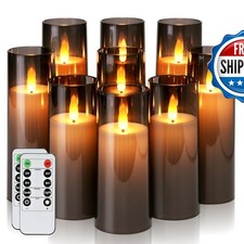 Homemory LED Pillar Candles with Remote Timer, Grey, 9-Pack, 5/6/7 inch