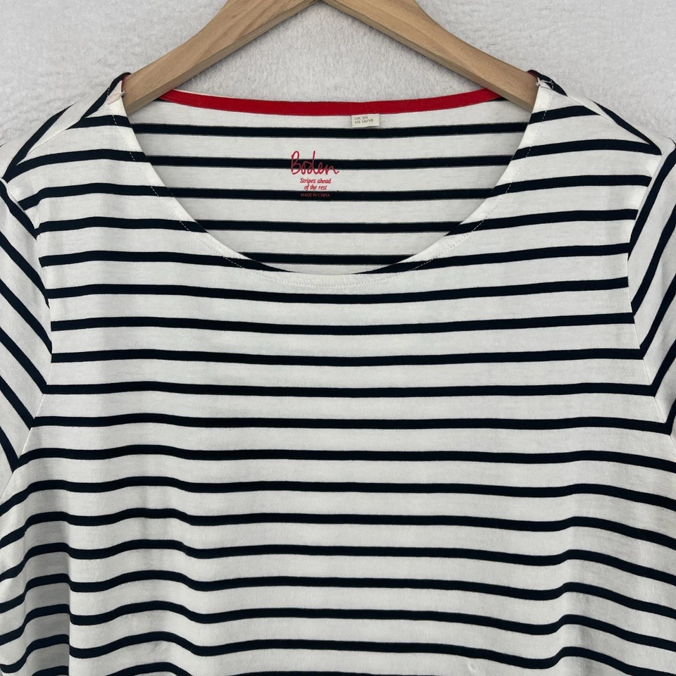 Blusa BODEN 16-18 L Ella manga curta listrada bretão gola redonda algodão branco - Imagem 3 de 4