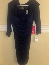 NWT ALEX EVENINGS BLUE SLEEVELESS EMBELLISHED WAIST COWL NECK GOWN WOMEN 12 MOB