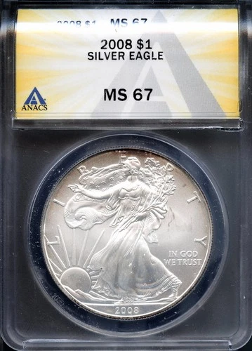2008 $1 Silver American Eagle MS 67 ANACS # 7968136 + Bonus