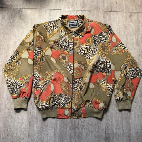 Versace Jeans Couture, Vintage VERSACE Jeans Couture Silk Bomber Jacket Multicolor Baroque Angel Print