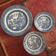 12pc Vintage Blue Willow Set. EIT & Churchill. Dinner&Side Plates,Bowls