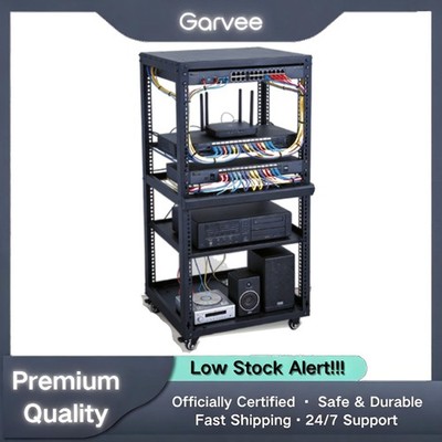 Open Frame Server Rack 12U/15U/20U with Casters Wall/Floor 2 Shelves for IT AV