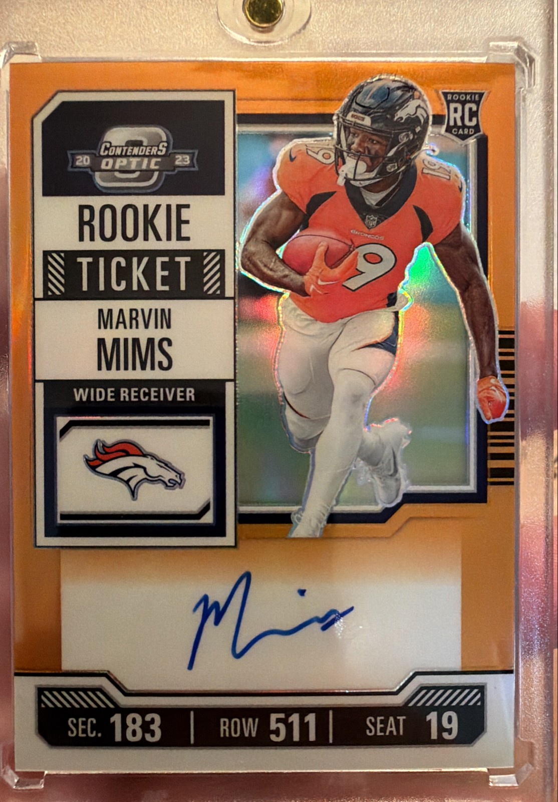 2023 Panini Contenders Optic - Rookie Ticket Auto Orange /50 Marvin Mims #124