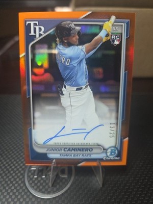 2024 Bowman Chrome Rookie Auto Junior Caminero #CRA-JC Orange # 13/25 JERSEY #
