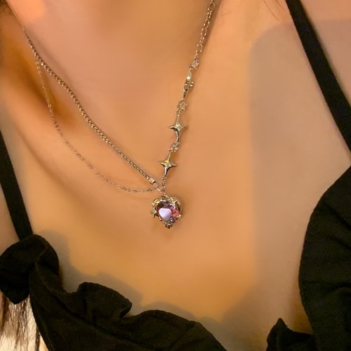 Sweet Cool Pink Diamond Love Necklace Women's Neck Chain Clavicle Chain - Picture 9 of 18