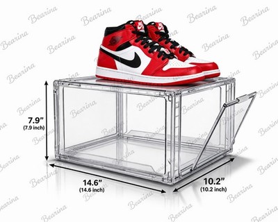 1x Acrylic Shoe Box Clear Front Open Sneaker Organizer Magnetic Storage Box