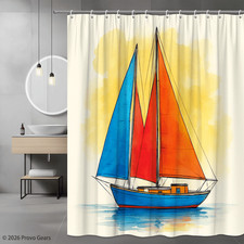 Colorful Nautical Shower Curtain with Sailboat Design