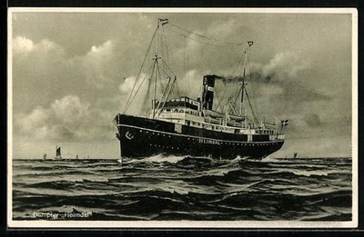 Passagierschiff Dampfer Heimdal in voller Fahrt, Ansichtskarte 
