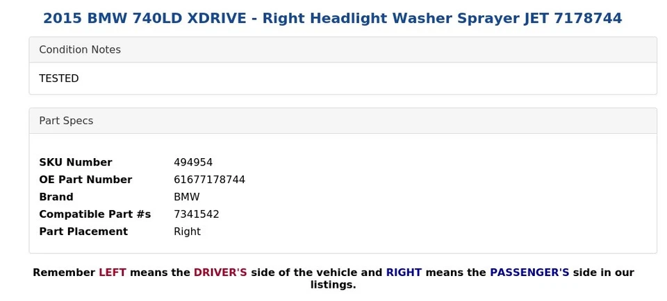 BMW 740LD XDRIVE 2015 - Pulverizador de lavadora de faros derecho Jet 7178744 Foto 4 de 4