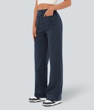 Halara DayStretch High Waisted Pockets Wide Leg Casual Work Pants Navy Medium