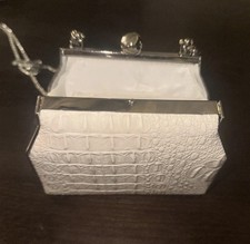 White Faux-leather Evening Clutch Bag w/Silver Tone Metal Frame By Bijoux Terner