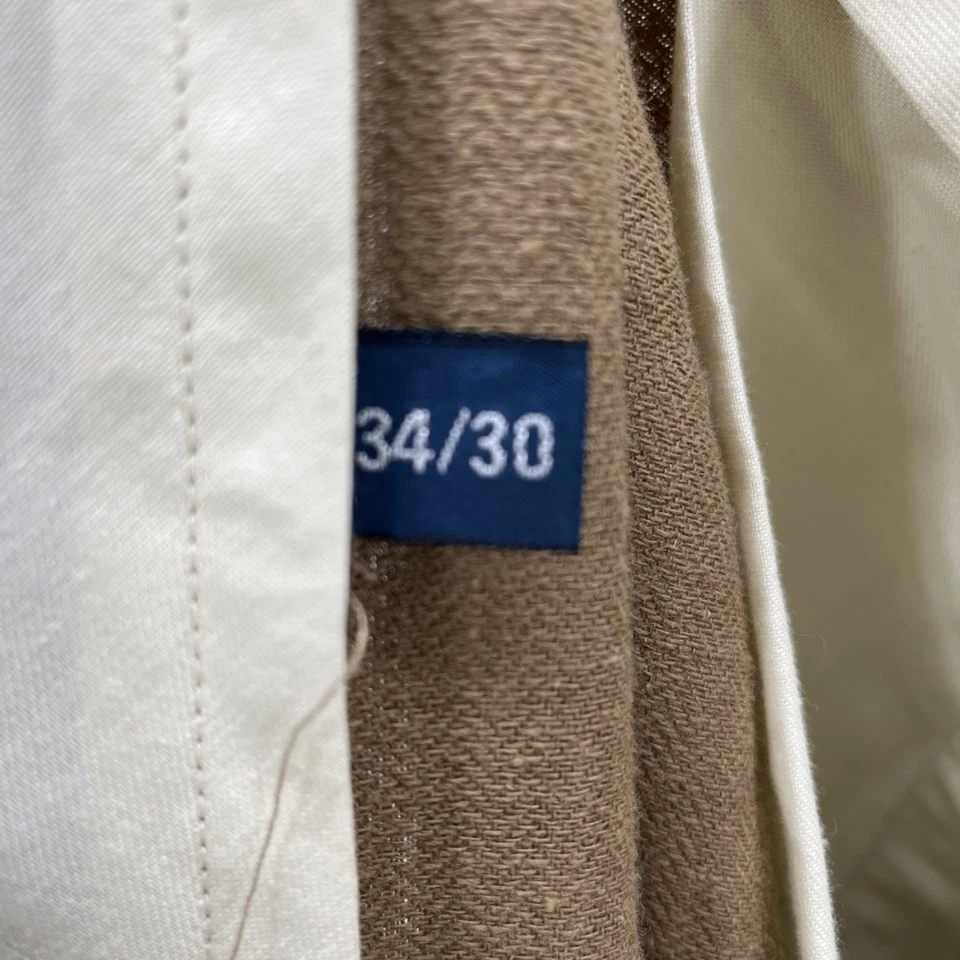 Pantalones de lino Polo Ralph Lauren para hombre 34/30 beige plisado con puños Foto 4 de 4