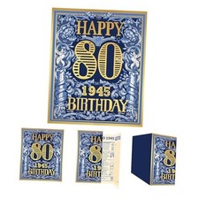 2025 80th Birthday Greeting Card, 80 Years Old Birthday Gift Blue Gold-80
