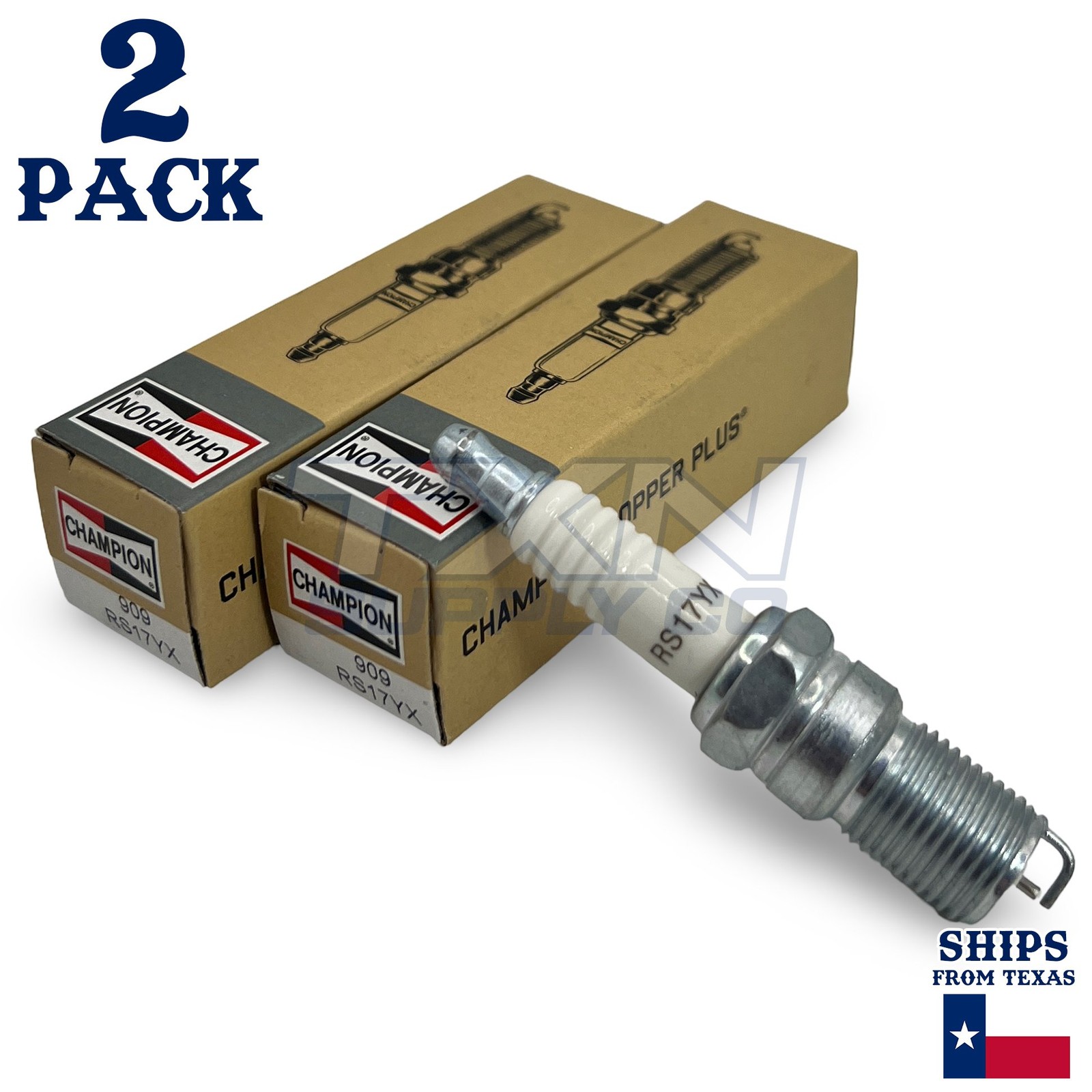 Champion 909 Copper Plus Spark Plug RS17YX - 2 Pack - For Cummins 167027299 Onan