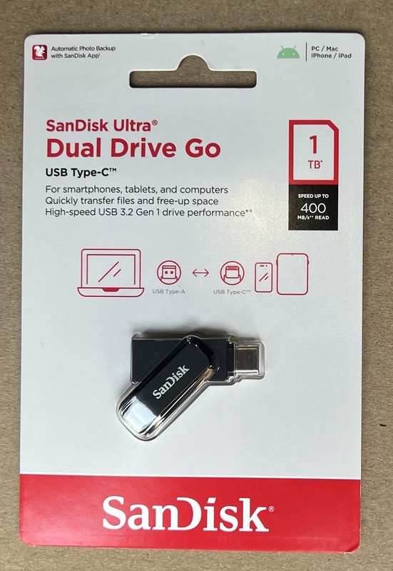 SanDisk Ultra Dual Drive Go 1TB USB Type-A/USB Type-C Flash Drive - Black