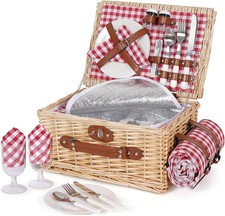 Wicker Picnic Basket Hamper Set for 2 Insulated Willow with Blanket Cutlery