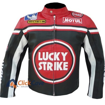 Red Vintage Lucky Strike Leather Biker Jacket Motorcycle Jacket Armoured Gear