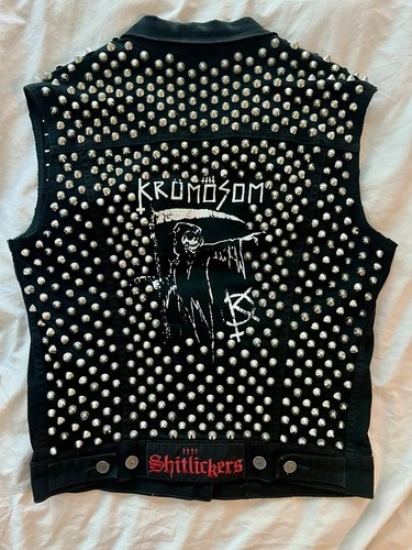 Studded Black Denim Punk Vest, Men’s Size Small - product listing photo