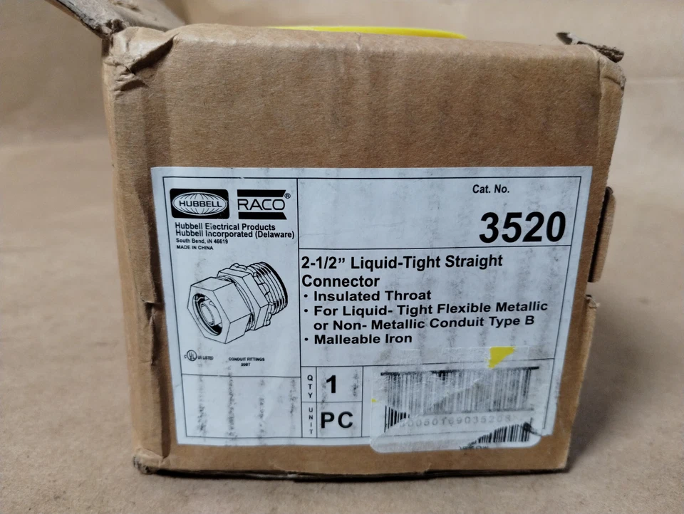 NEW IN BOX HUBBELL RACO 3520 2-1/2" Straight Liquidtight Insulated Connector - Image 3 of 4