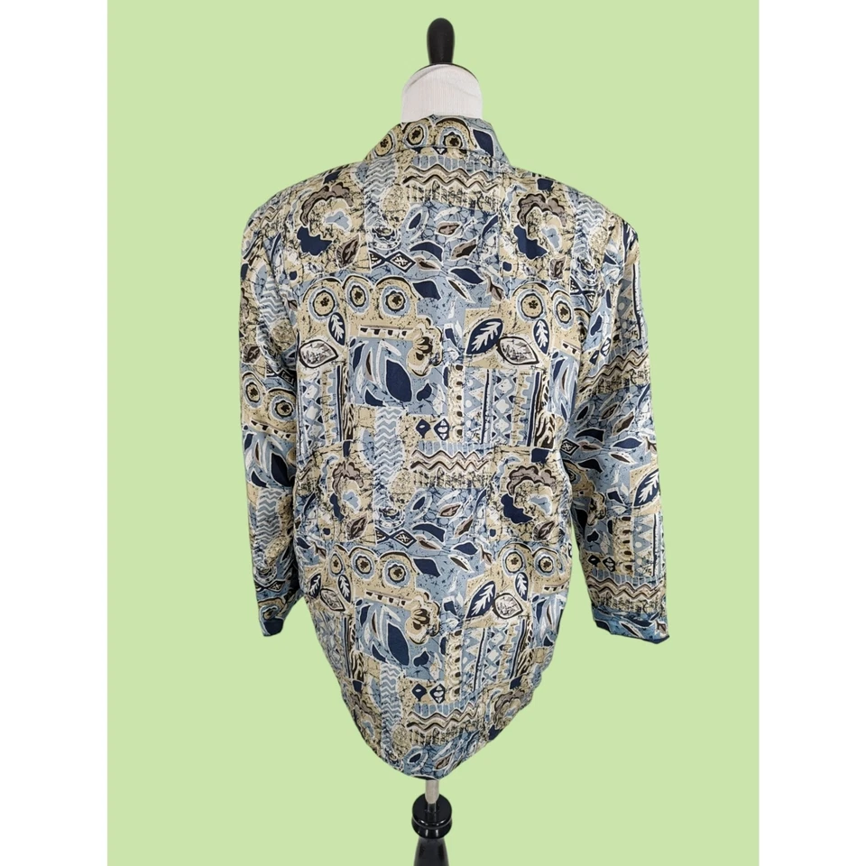 Blazer Bogari M 100% Seda Floral Azul Beige Top Chaqueta Mujer Foto 2 de 4