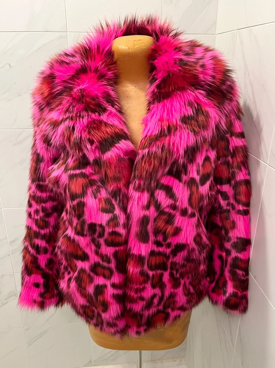 Mirakuløs ret Forretningsmand GUESS Hot Pink Poppie Faux Fur Leopard Print Jacket NWT Sz Medium | eBay