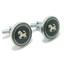 Navy Black Gold  Ferrari Horse Round Cufflinks Pair For Men With FREE Gift Pouch