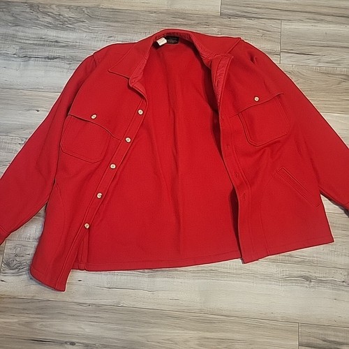 Eddie Bauer Shacket Jacket Merino Wool Mens Large Red Button Up Heavyweight USA - Picture 11 of 13