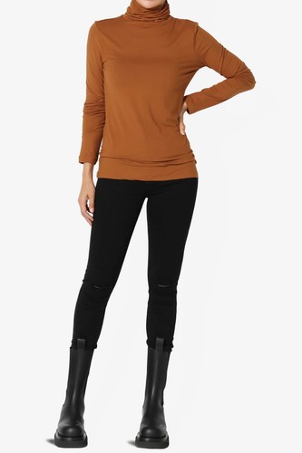 TheMogan S~3X Essential Soft Jersey Ruched Turtle Neck Long Sleeve Slim Fit Top - Picture 14 of 248