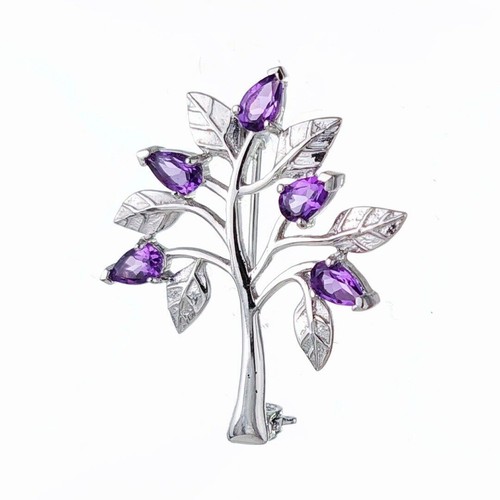 Amethyst Brooch Tree of Life Sterling Silver Purple Natural Boxed Gift - Picture 10 of 12