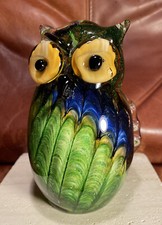 BEAUTIFUL VINTAGE MURANO HAND-BLOWN GLASS BLUE / GREEN OWL FIGURE STATUE