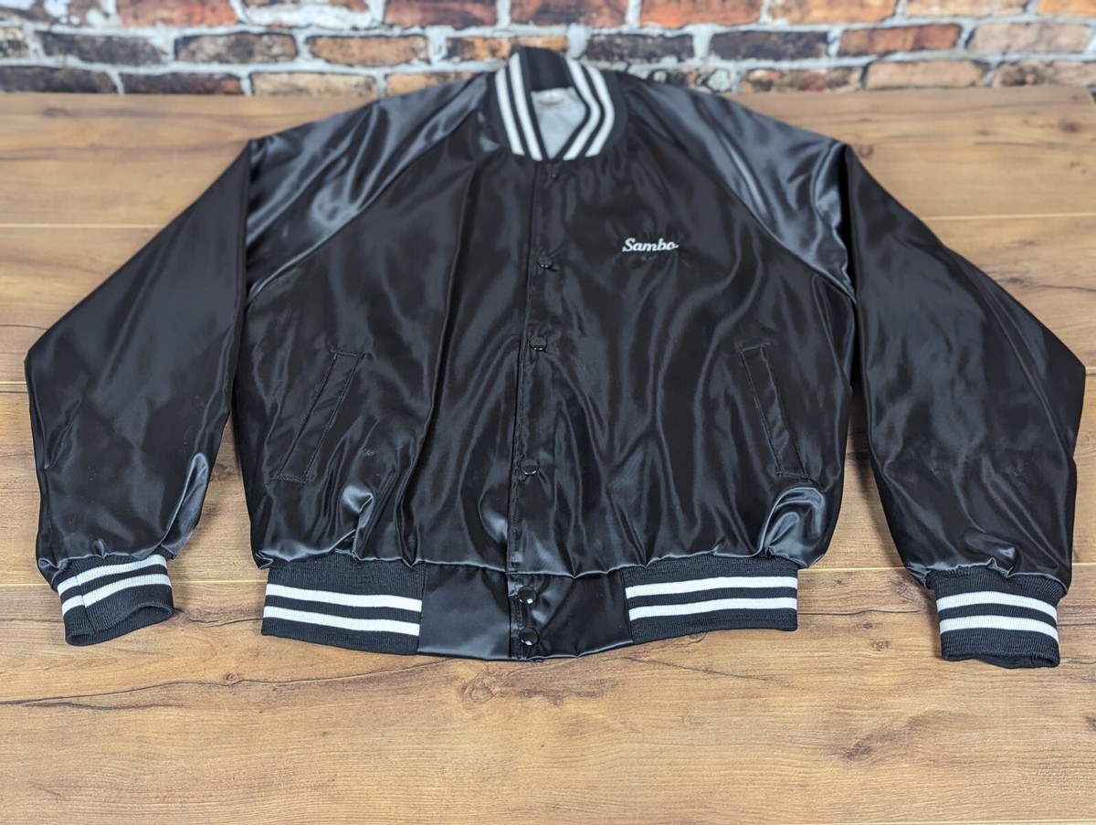 90s silk jacket ボーダー 市松模様 黒ピン