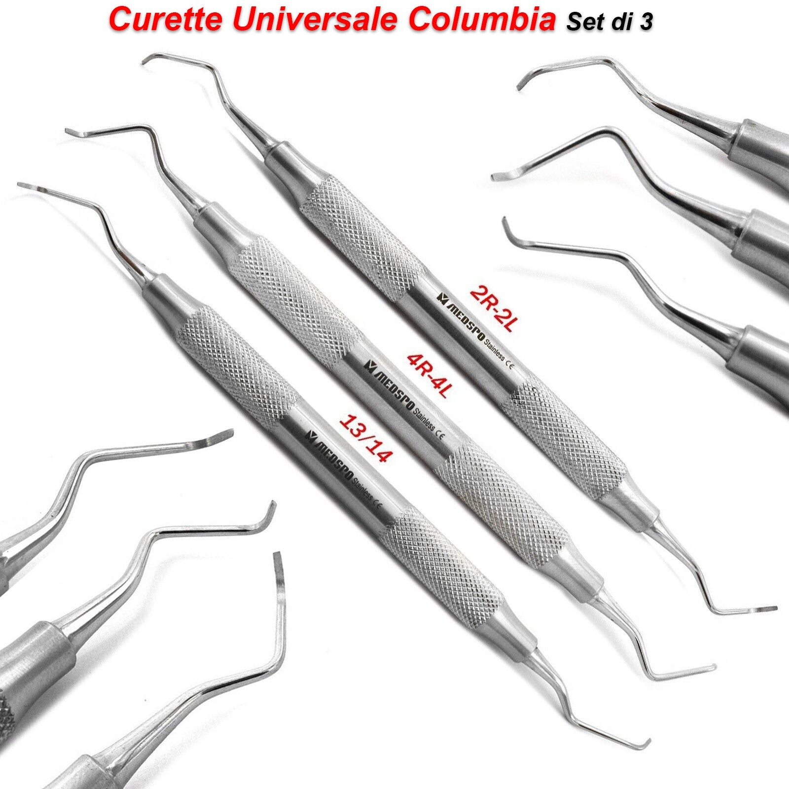 Curette Universale Columbia Set di 3 Igiene Dentale Rimozione Tartaro Dente CE