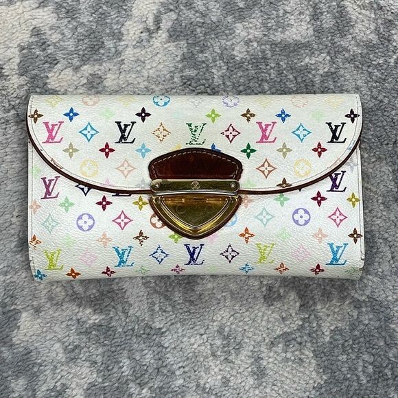 Louis Vuitton White Multicolor Eugenie Long Pushlock Wallet Takashi Murakami