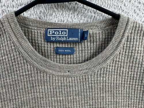 Vintage Polo Ralph Lauren Shirt Sweater Mens Large Wool Waffle Knit Thermal Crew - Picture 2 of 15