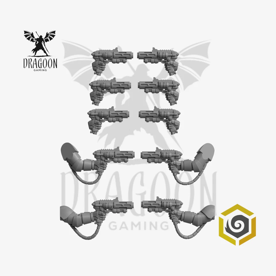 GREYTIDE STUDIOS Inferno Pistols, Conversion Bits For Prime 28mm Space Knights and Sci-f Marines