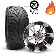14″ Stallion Black/Mach Golf Cart Wheels & 215/35-14 DOT Street Turf Tires SO4