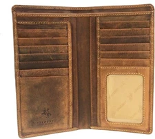 Visconti Hunter Distressed Brown Leather Tall Bi-fold Wallet 7"x 4"x 1 (Oil Tan)