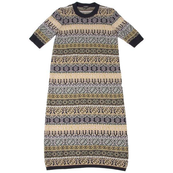 CHANEL Coco Mark Patterned Jacquard Short Sleeve Knit Dress CHANEL Coco Mark Patterned Jacquard Short Sleeve Knit Dress