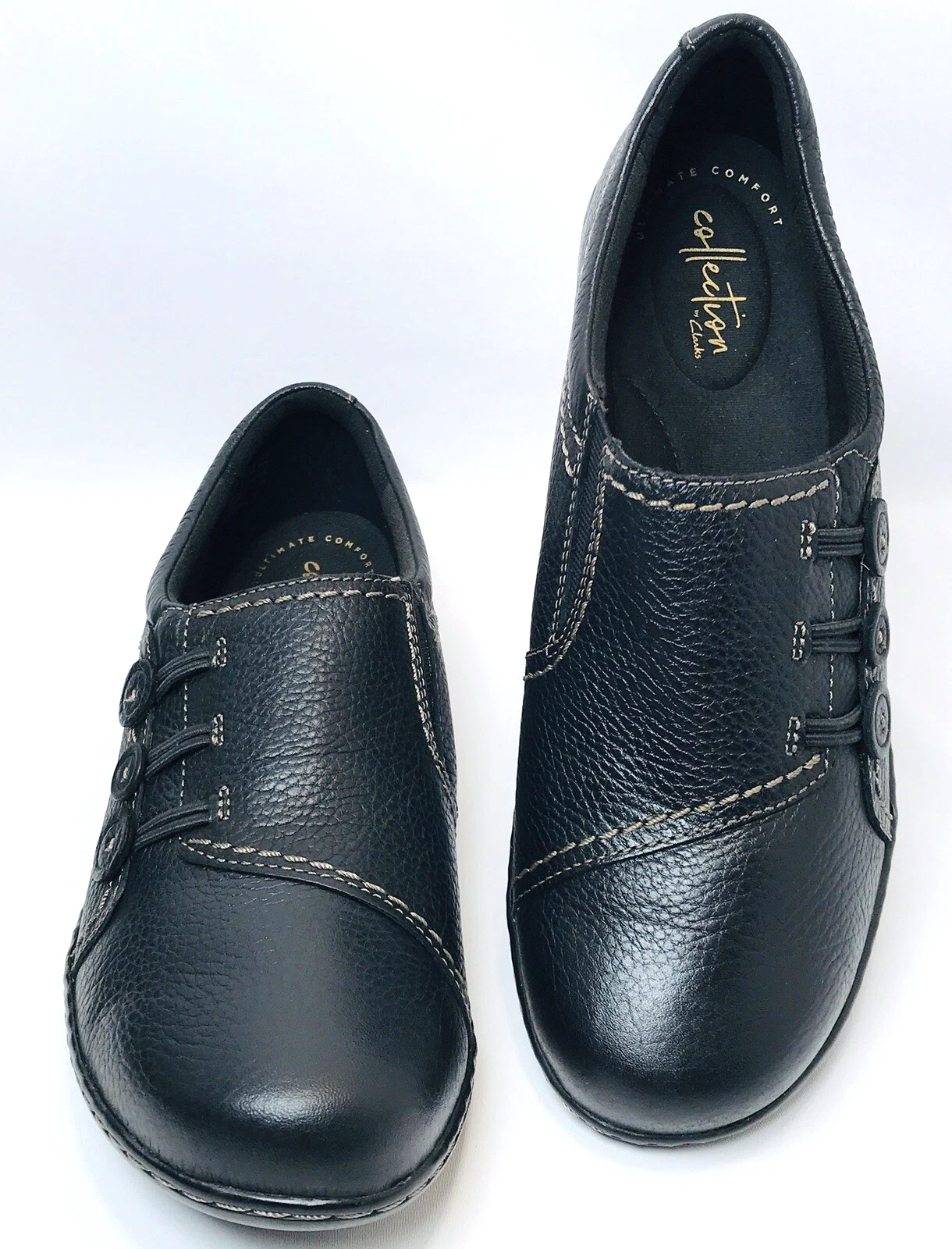 Mocassino donna Clarks Ashland Effie taglia 9M nero pelle shootie scarpa da lavoro comoda