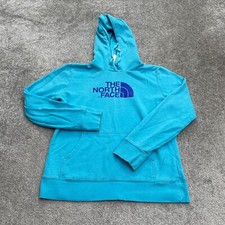 The North Face Hoodie Sweatshirt Womens Large Blue Graphic Fleece Pullover