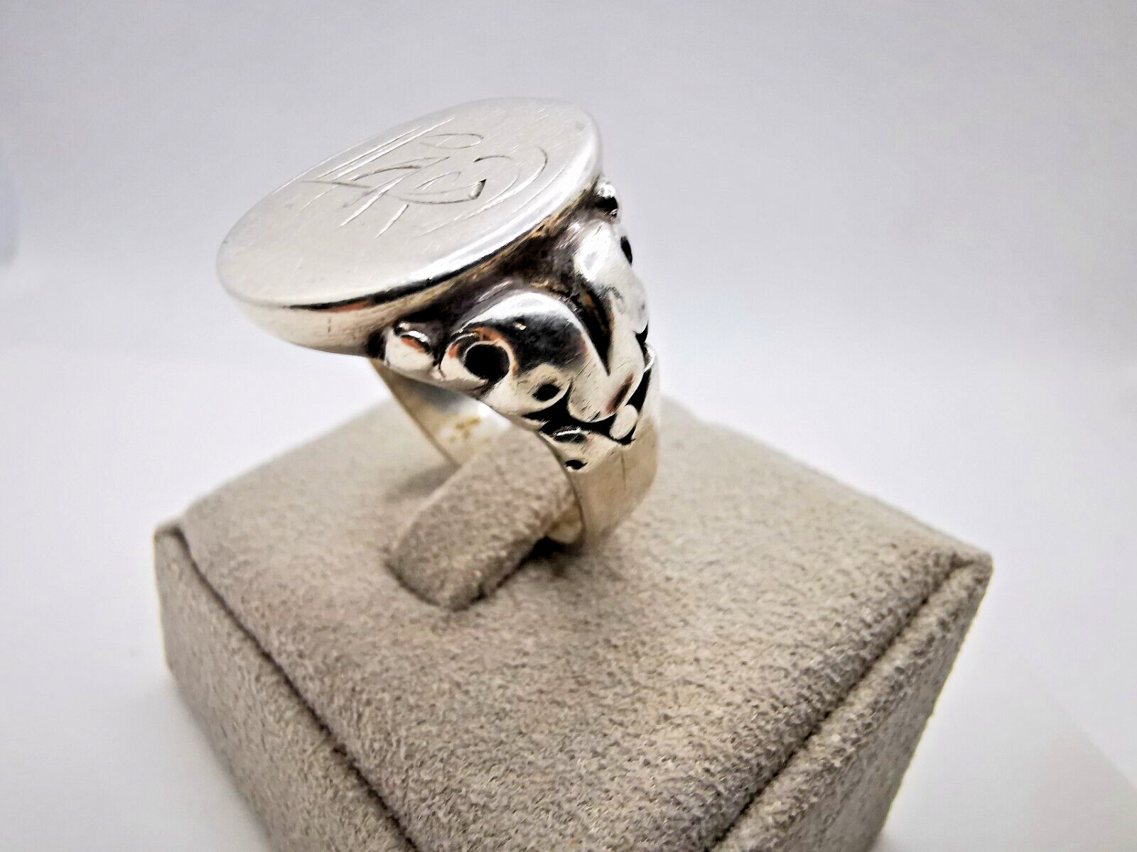 Initial Signet Ring Silver Antique Monogram "Lf" … - image 4