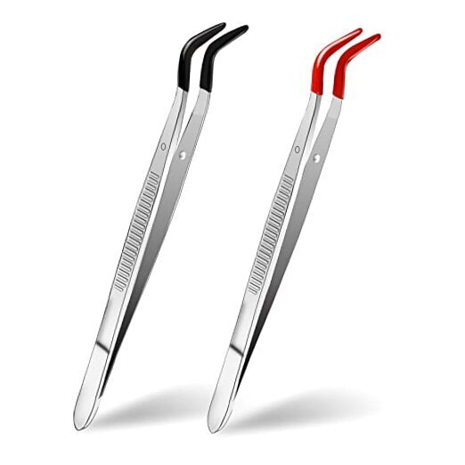 2 PCS Craft Tweezers with Rubber Tips, Metal Sticker Tweezers Soft PVC Coated