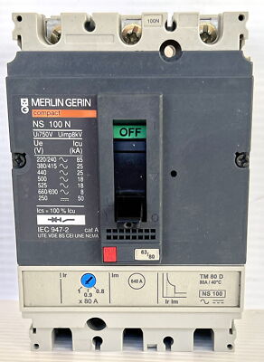 【中古】CANIS(キャニス)BREAKER CBK-N Merlin Gerin NS100N 63A-80A AC/DC 3P 25kA 750V TM8D Circuit