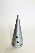 Silver with Cobalt Blue and Bright Green Polka Dots Ring Cone