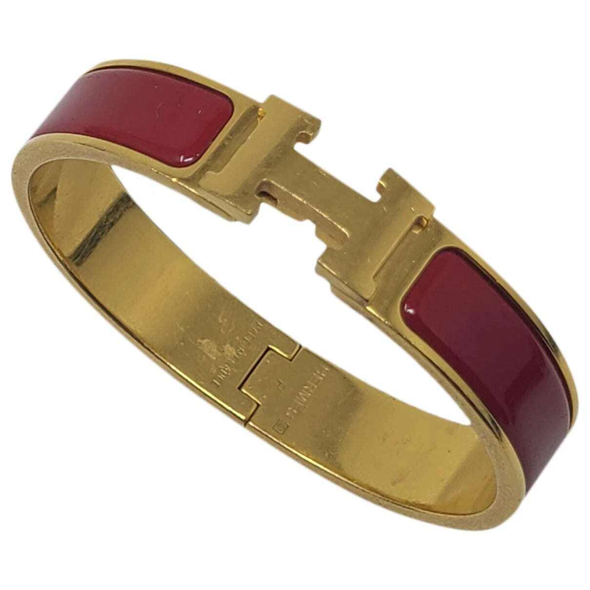 Bracciale Hermès Smalto Rosso Placcato Oro Clic Clac H Metallo PM