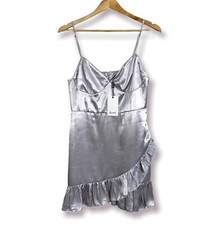 Bardot Isa Ruffle Silver Cocktail Strappy Mini Party Dress Size AUS 12/M