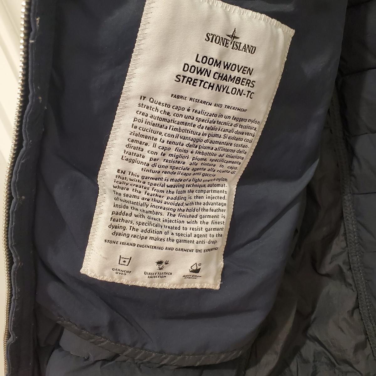 Stone Island Loom Woven Chambers Navy Blue Nylon Down Puffer Stone Island Loom Woven Chambers Navy Blue Nylon Down Puffer